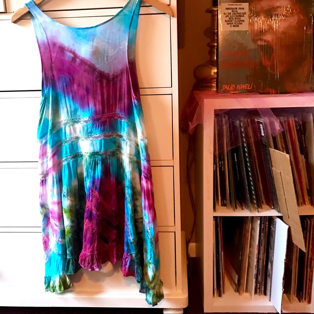 FP x DP Custom Slip Dress Rare Voile Trapeze Lace Free People Intimately Tie Dye